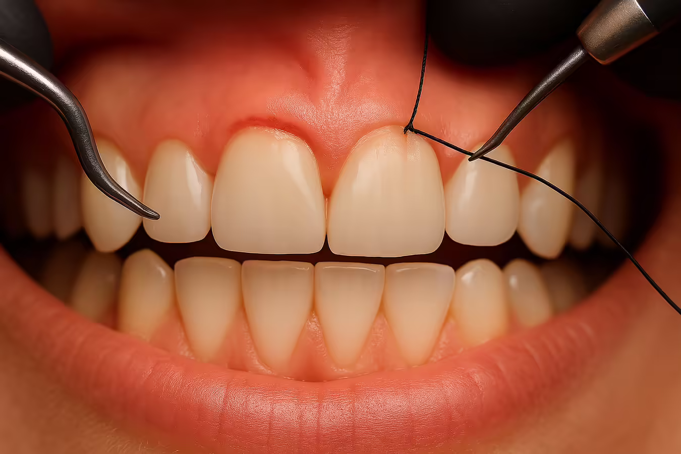 Gum contouring and depigmentation procedure